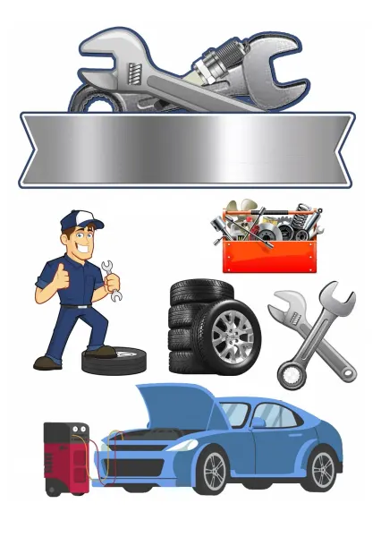 Obdélníkový jedlý papír k výřezu – Automechanik (modrá, stříbrná, červená)