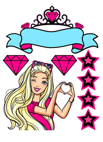 Obdélníkový jedlý papír k výřezu – Barbie (růžová, modrá, černá)