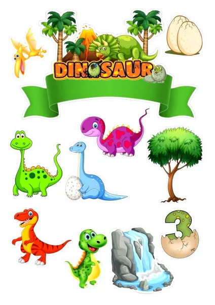 Obdélníkový jedlý papír k výřezu – Dinosaur (zelená, modrá, žlutá)