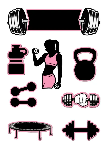 Obdélníkový jedlý papír k výřezu – Fitness (černá, růžová, bílá)