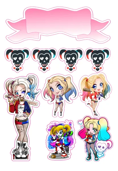 Obdélníkový jedlý papír k výřezu – Harley Quinn (růžová, modrá, černá)