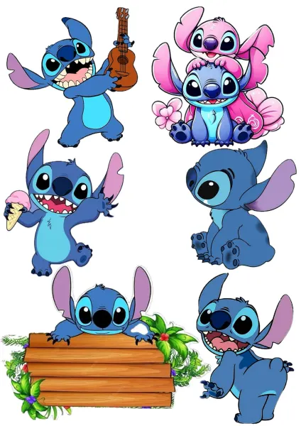 Obdélníkový jedlý papír k výřezu – Lilo & Stitch mix (modrá, růžová, zelená)