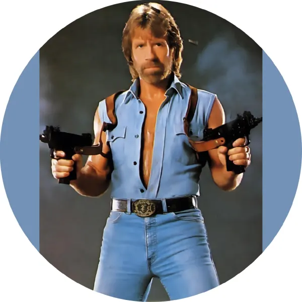 Kulatý jedlý obrázek na dort – Chuck Norris (modrá, černá, šedá)