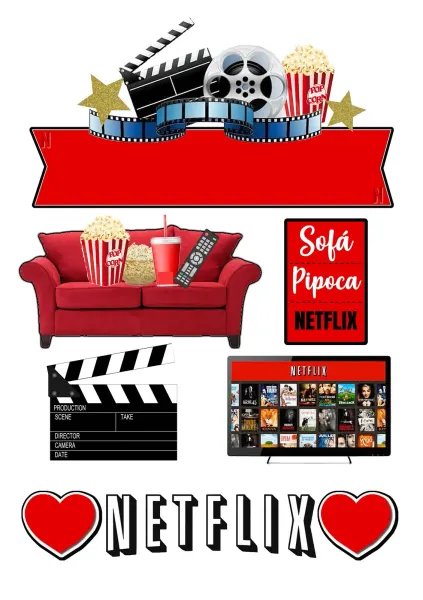 Obdélníkový jedlý papír k výřezu – Netflix (červená, černá, bílá)
