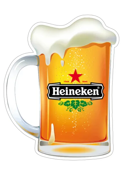 Obdélníkový jedlý papír k výřezu – Pivo Heineken, orosený půllitr s pěnou (žlutá, bílá, černá)