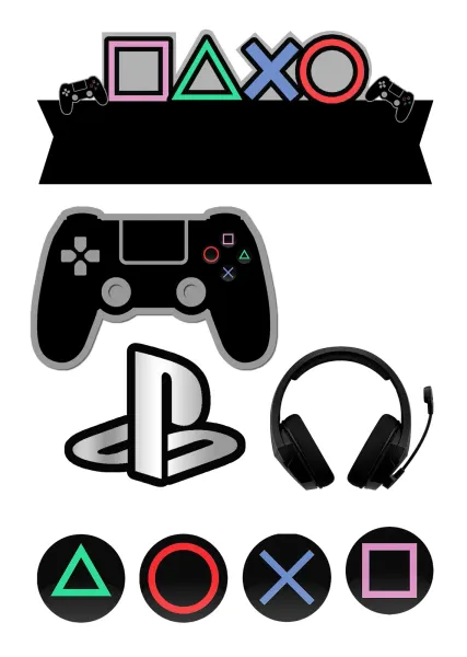 Obdélníkový jedlý papír k výřezu – PlayStation, Gamer (černá, šedá, červená)
