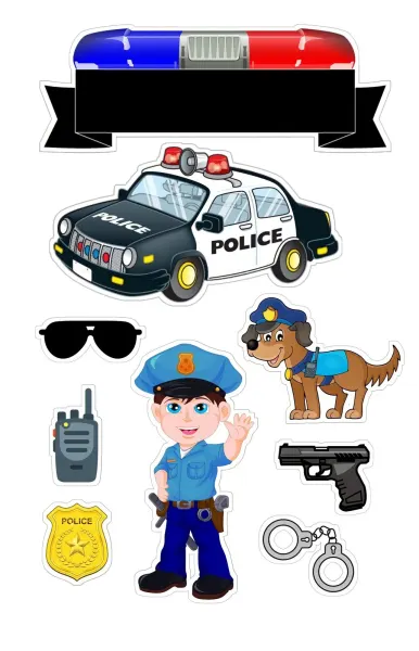 Obdélníkový jedlý papír k výřezu – Policie (modrá, červená, černá)