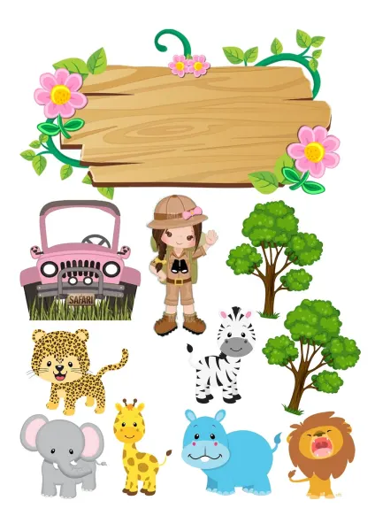 Obdélníkový jedlý papír k výřezu – Safari (zelená, růžová, hnědá)