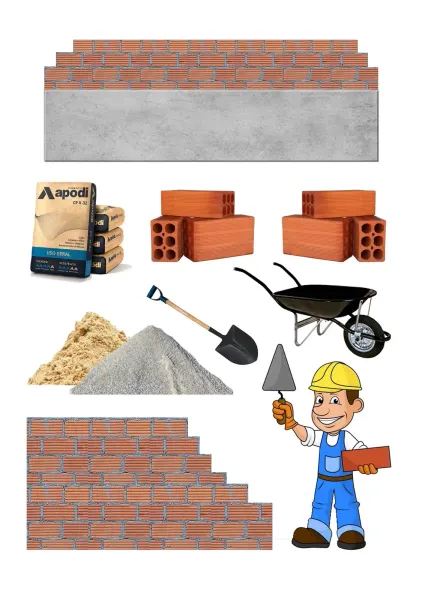Obdélníkový jedlý papír k výřezu – Stavbař, staveniště, štěrk a cement (červená, šedá, modrá)