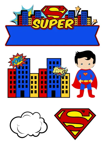 Obdélníkový jedlý papír k výřezu – Superman (modrá, červená, žlutá)