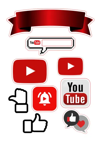 Obdélníkový jedlý papír k výřezu – YouTube (červená, černá, bílá)