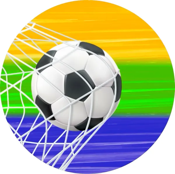 Kulatý jedlý obrázek na dort – Fotbal, Gooool (zelená, modrá, žlutá)