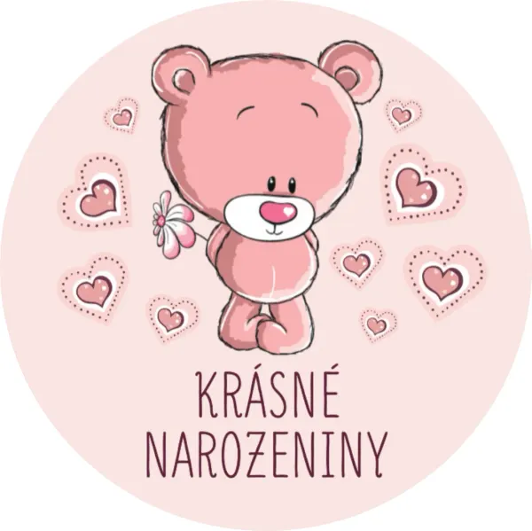 Kulatý jedlý obrázek na dort – Krásné narozeniny (růžová, bílá)