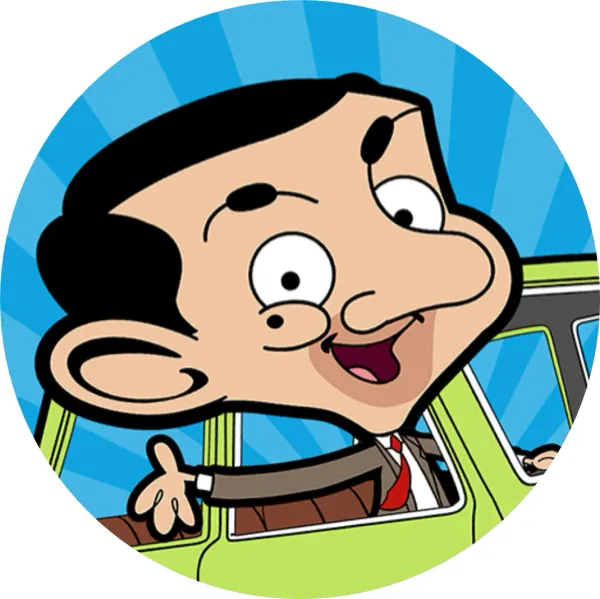 Kulatý jedlý obrázek na dort – Mr. Bean (zelená, modrá, hnědá)