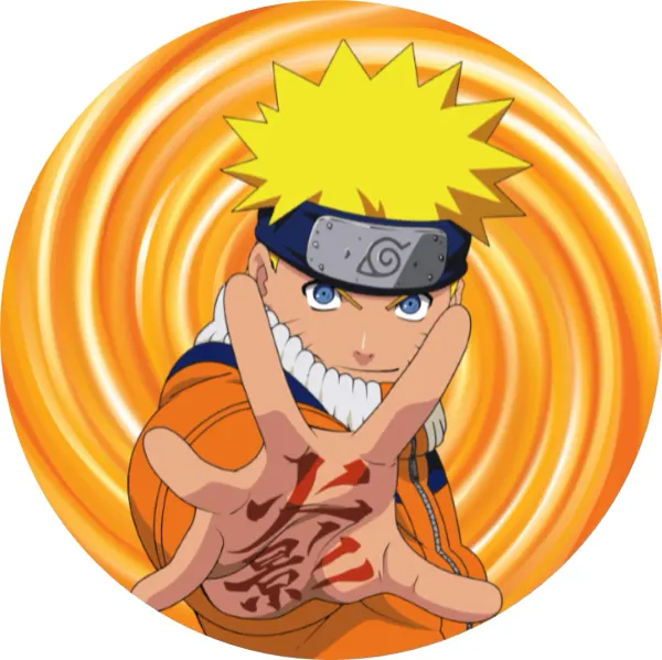 Kulatý jedlý obrázek na dort – Naruto, natažená ruka a žlutá spirála (žlutá, modrá, černá)
