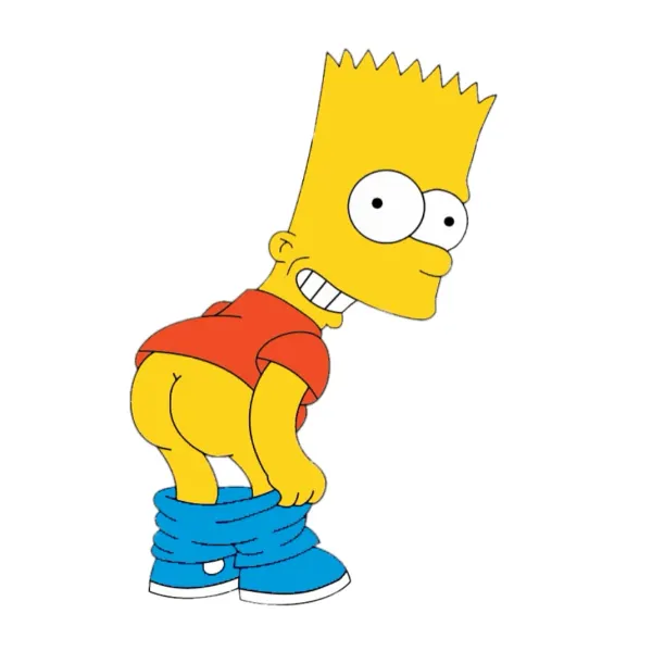 Kulatý jedlý obrázek na dort – Simpsonovi, Bart se staženými kalhotami (žlutá, červená, modrá)