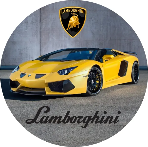 Kulatý jedlý obrázek na dort – Sporťák Lamborghini (žlutá, šedá, černá)
