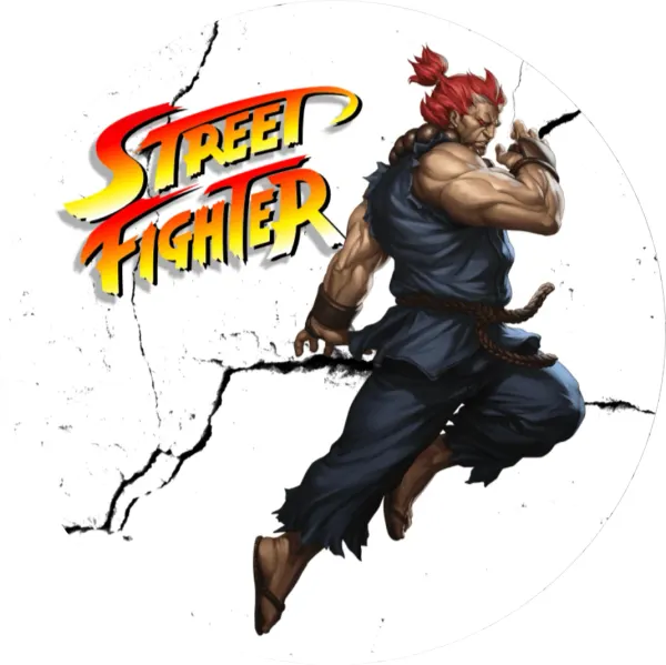 Kulatý jedlý obrázek na dort – Street Fighter (modrá, červená, bílá)
