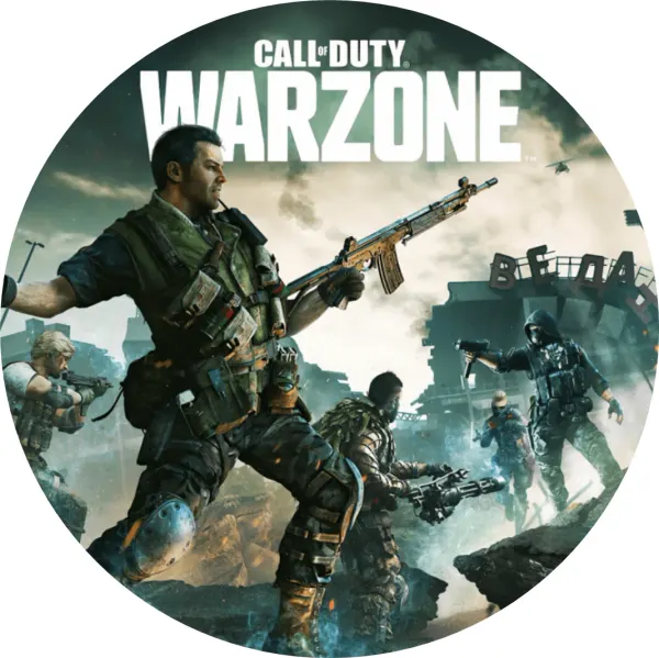 Kulatý jedlý obrázek na dort – Call of Duty, vojáci v kouři s bílým logem (šedá, zelená, černá)