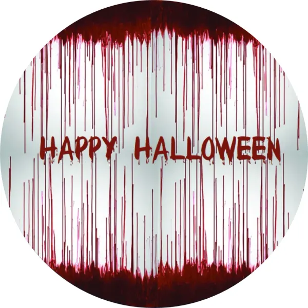 Kulatý jedlý obrázek na dort – Halloween, krvavý nápis Happy Halloween (červená, bílá, šedá)