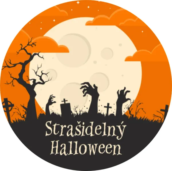 Kulatý jedlý obrázek na dort – Strašidelný Halloween (žlutá, černá, bílá)