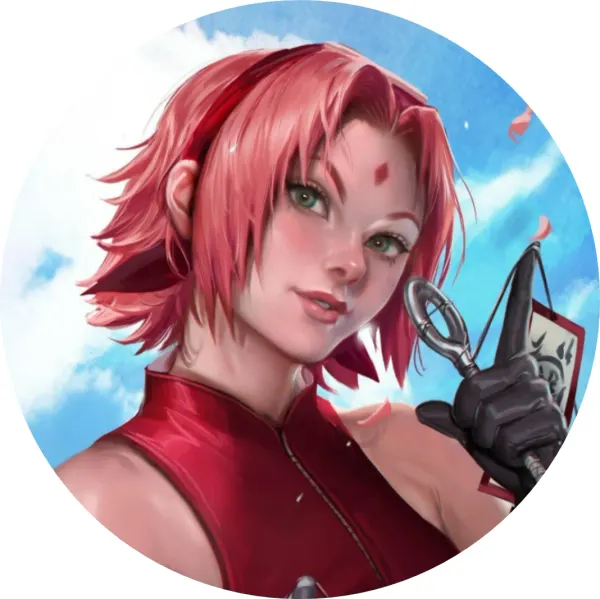 Kulatý jedlý obrázek na dort – Sakura Haruno (růžová, červená, modrá)