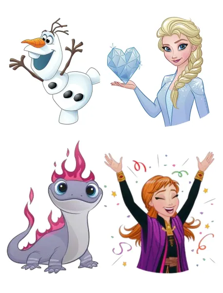 Obdélníkový jedlý papír k výřezu – Frozen, Elsa, Anna, Olaf a salamandr (modrá, bílá, fialová)