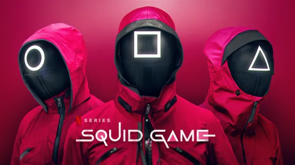 Obdélníkový jedlý obrázek na dort – Hra na oheň, Squid Game (červená, černá, růžová)