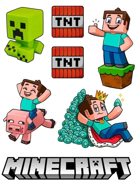 Obdélníkový jedlý papír k výřezu – Minecraft (zelená, červená, tyrkysová)
