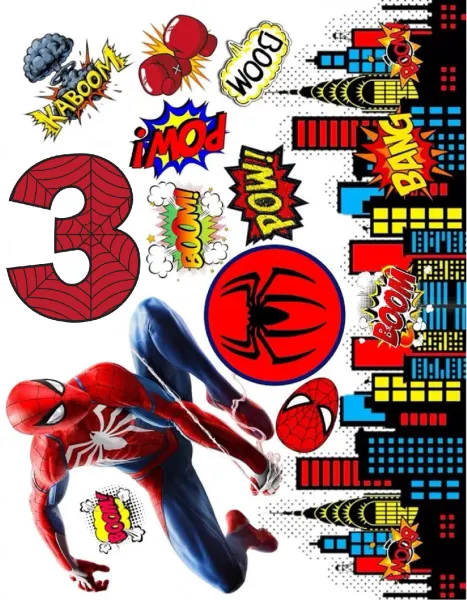 Obdélníkový jedlý papír k výřezu – Spiderman s číslem 1-9 dle výběru (červená, modrá, žlutá)