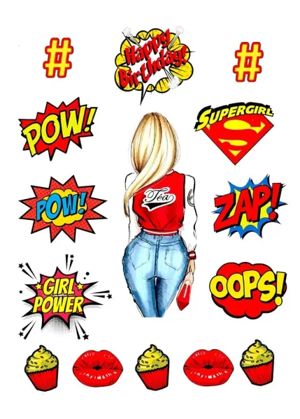 Obdélníkový jedlý papír k výřezu – Supergirl (červená, žlutá, modrá)