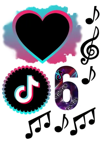 Obdélníkový jedlý papír k výřezu – TikTok, akvarelové srdce a houslový klíč (černá, růžová, tyrkysová)