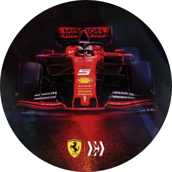 Kulatý jedlý obrázek na dort – Formule Ferrari (červená, černá, žlutá)