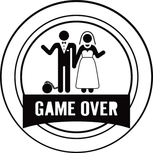 Kulatý jedlý obrázek na dort – Game over, Svatba (černá, bílá)