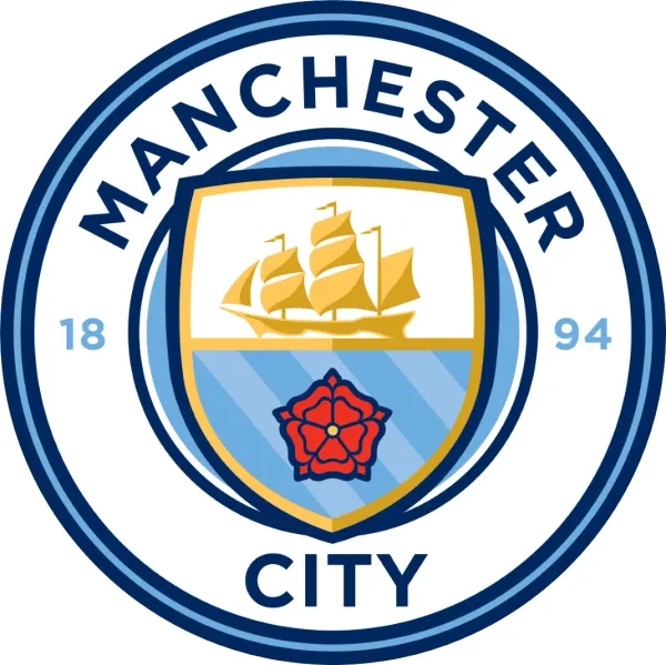 Kulatý jedlý obrázek na dort – Manchester City, klubový znak s plachetnicí (modrá, bílá, zlatá)