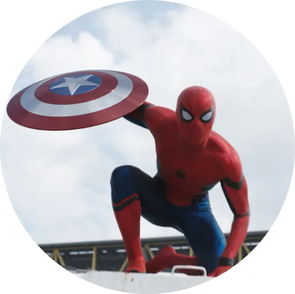 Kulatý jedlý obrázek na dort – Spiderman, podřep se štítem s hvězdou (červená, modrá, šedá)