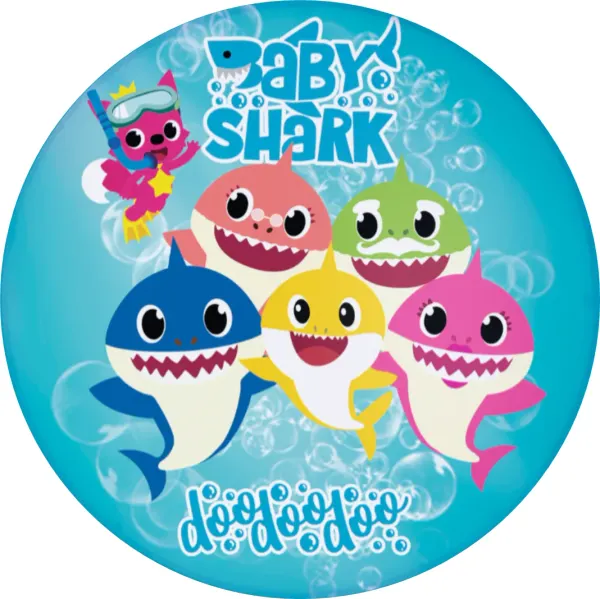 Kulatý jedlý obrázek na dort – Baby Shark, rodinka a liška se šnorchlem (modrá, tyrkysová, růžová)