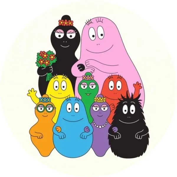 Kulatý jedlý obrázek na dort – Barbapapa (růžová, černá, žlutá)