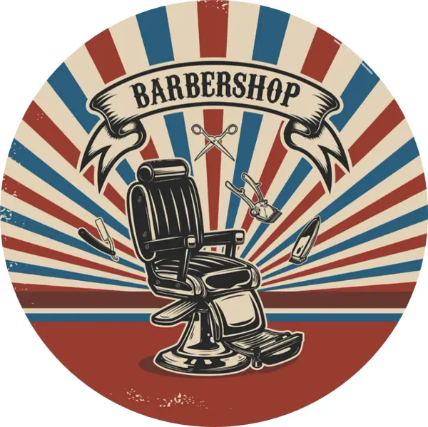 Kulatý jedlý obrázek na dort – Barber Shop (červená, modrá, bílá)