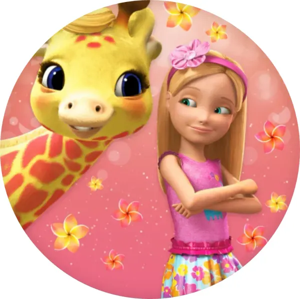 Kulatý jedlý obrázek na dort – Barbie, Chelsea (růžová, žlutá)