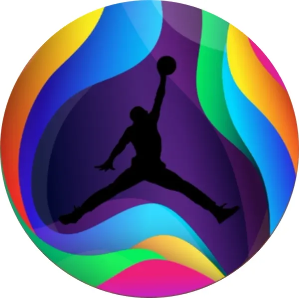 Kulatý jedlý obrázek na dort – Basketbal, Jordan (fialová, modrá, černá)
