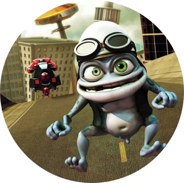 Kulatý jedlý obrázek na dort – Crazy Frog (šedá, modrá, zelená)