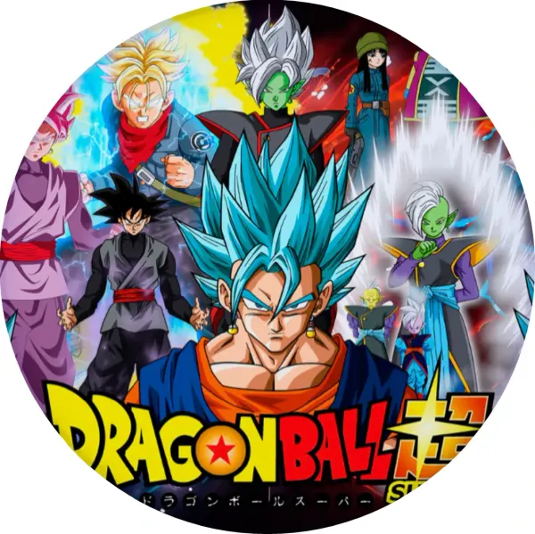 Kulatý jedlý obrázek na dort – Dragon Ball (modrá, černá, žlutá)
