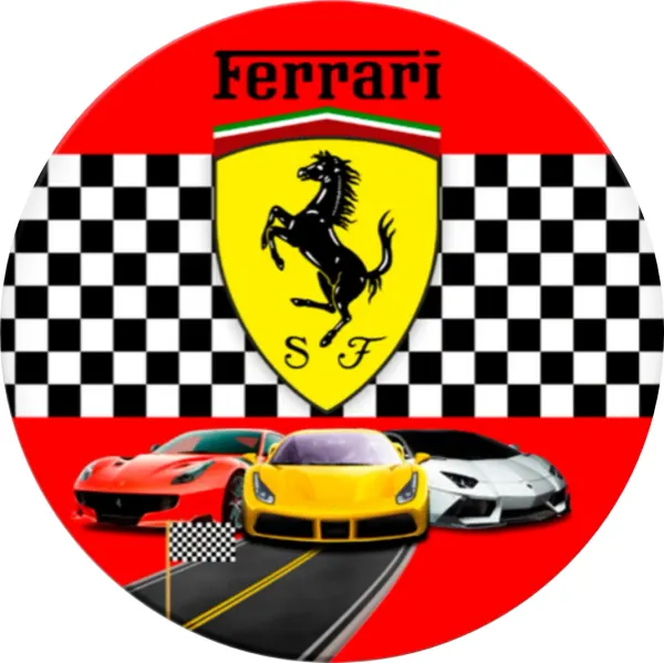 Kulatý jedlý obrázek na dort – Ferrari, sporťáky (červená, žlutá, černá)