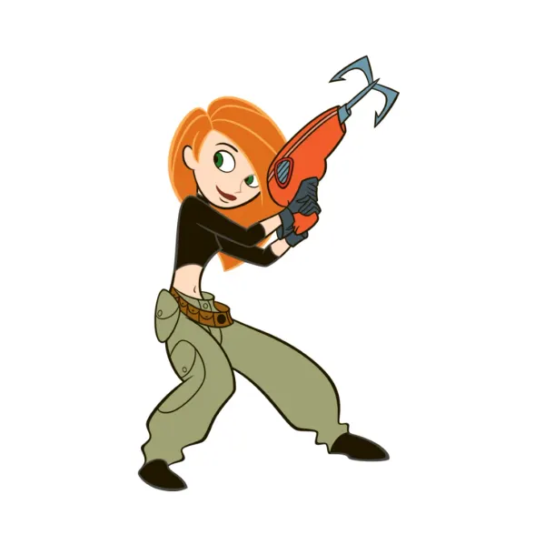 Kulatý jedlý obrázek na dort – Kim Possible, agentka s vystřelovacím hákem (černá, zelená, červená)