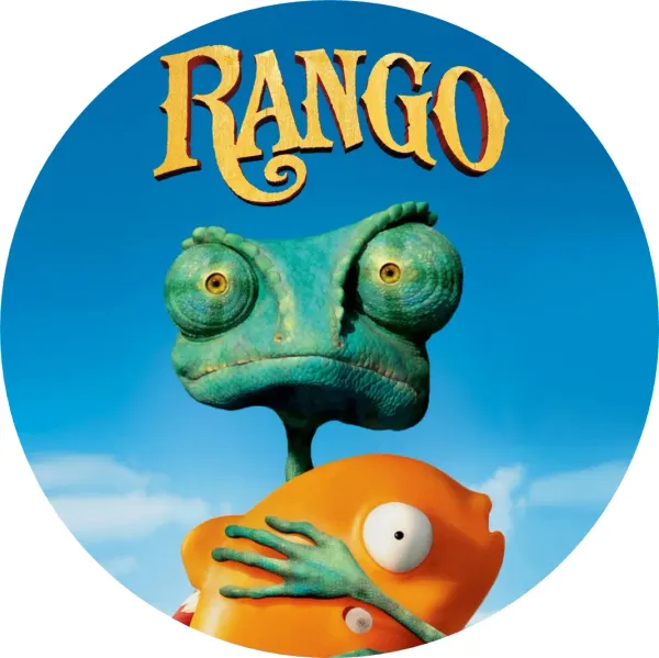 Kulatý jedlý obrázek na dort – Rango (modrá, zelená, žlutá)