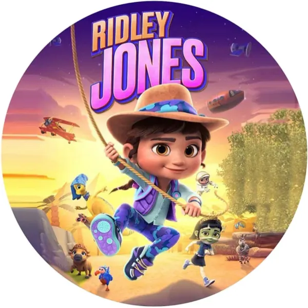 Kulatý jedlý obrázek na dort – Ridley Jones (fialová, modrá, žlutá)