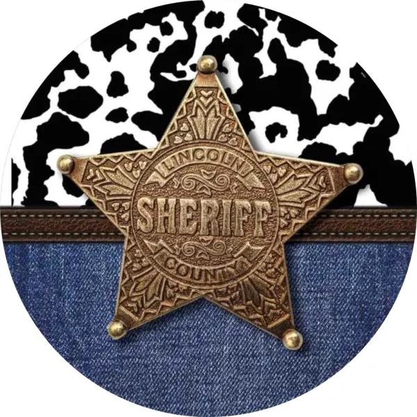 Kulatý jedlý obrázek na dort – Sheriff (modrá, černá, zlatá)