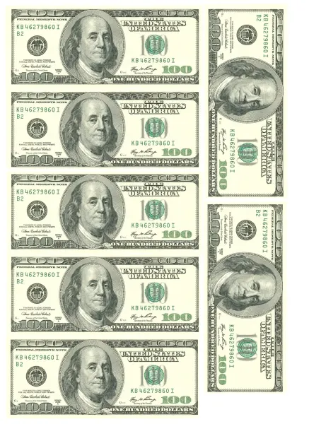 Obdélníkový jedlý papír k výřezu – Bankovky, 100 dolarů (zelená, šedá, bílá)