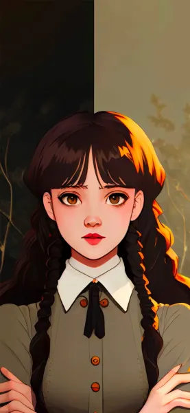 Obdélníkový jedlý obrázek na dort – Wednesday, v jemném anime stylu (černá, šedá, žlutá)